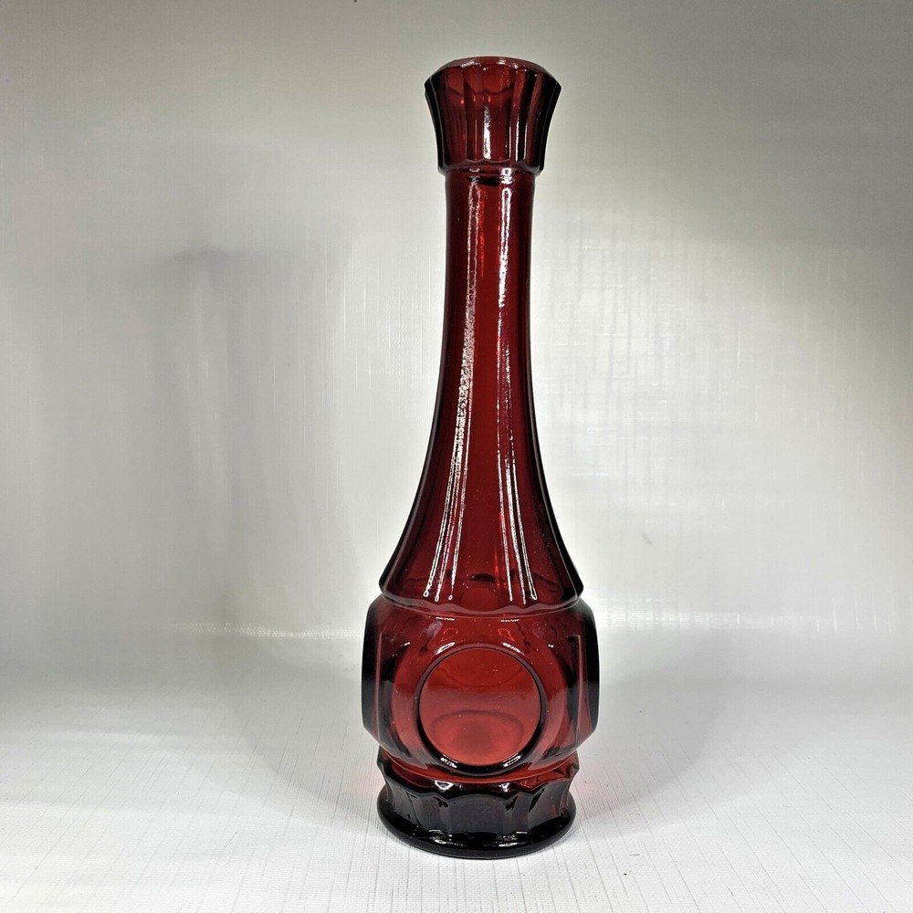 Ruby Red Wheaton Bullseye Vase Glass Coin Vintage Décor 9" Starburst Base